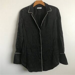 EQUIPMENT WOMENS SHIRT BLACK SILK BUTTON FRONT COLLAR SMALL